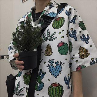 Cactus Print Elbow-sleeve Shirt