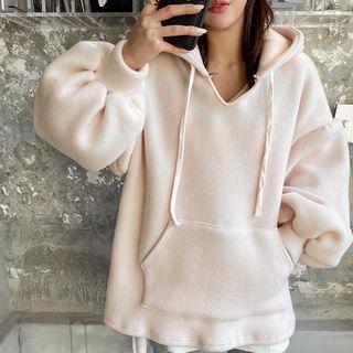 Balloon-sleeve Oversize Fleece Hoodie