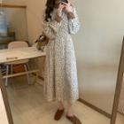 Long-sleeve Floral Crew-neck Dress