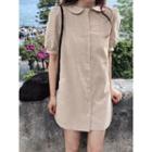 Puff-sleeve Linen Minidress