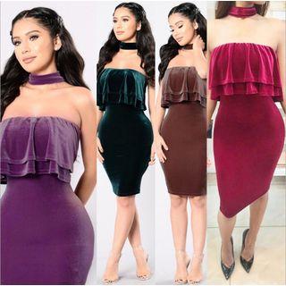 Velvet Strapless Bodycon Dress
