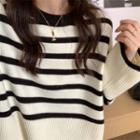 Long-sleeve Striped Slit Knit Sweater