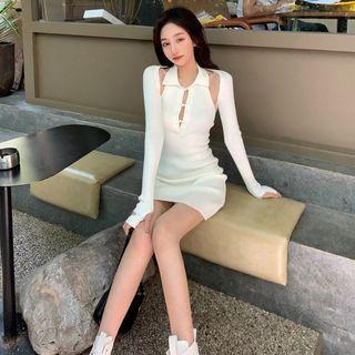 Halter Knit Mini Bodycon Dress / Long-sleeve Shrug