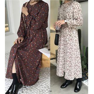 Long-sleeve Floral Maxi Shirt Dress