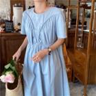 Short-sleeve Round Neck Ruched Loose-fit Dress