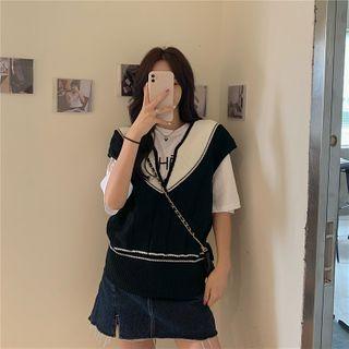 Sleeveless V-neck Contrast Sweater Vest