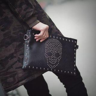 Faux Leather Skull Studded Clutch