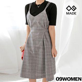 Tall Size Glen-plaid A-line Pinafore Dress