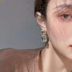 Square Faux Crystal Dangle Earring 1 Pair - S925 Silver - Gold - One Size