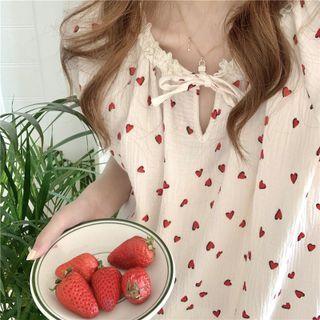 Short-sleeve Heart Print Sleep Dress / Top / Shorts / Set