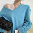 V-neck Pullover / Mini A-line Lace Tank Dress