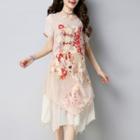 Mock Two-piece Short-sleeve Printed Dress
