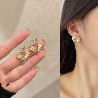 Butterfly Flower Faux Pearl Alloy Earring