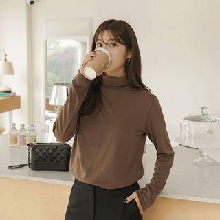 Plain Turtle-neck Napped Top