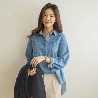 Dip-back Loose-fit Denim Shirt