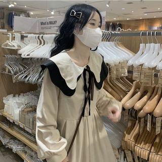 Long-sleeve Wide Collar Corduroy Midi A-line Dress