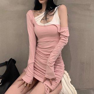 Asymmetric Two-tone Cutout Mini Bodycon Dress