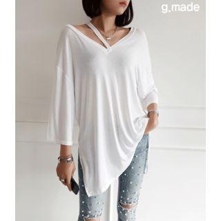 Cutout-front Loose-fit Top White - S
