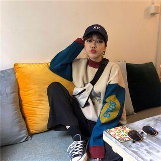 Color Block Printed Sweater As Shown In Figure - One Size