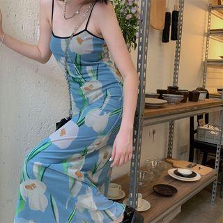 Flower Print Sleeveless Dress As Figure - One Size