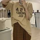Short-sleeve Lettering Loose-fit T-shirt As Figure - One Size