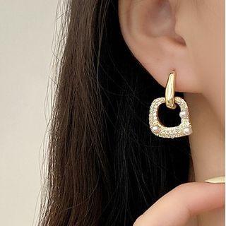 Rhinestone Geometrical Sterling Silver Drop Earring 1 Pair - Gold - One Size