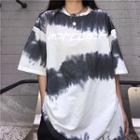 Lettering Dye Print Elbow-sleeve T-shirt
