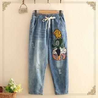 Elephant Applique Straight Fit Jeans
