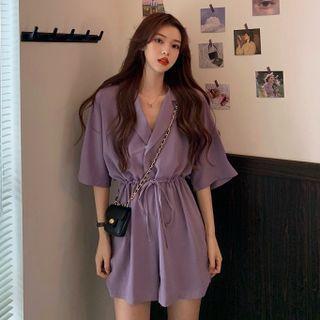 Elbow-sleeve Plain Romper
