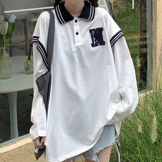Contrast Collar Polo Sweatshirt