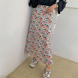 Band-waist A-line Long Floral Skirt