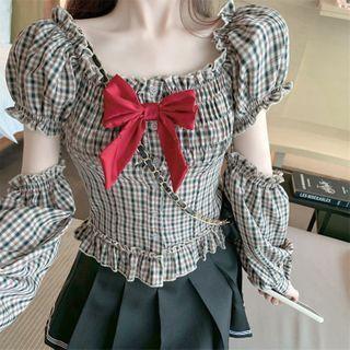 Plaid Blouse / Pleated Skirt