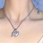 Cross Heart Pendant Stainless Steel Necklace Cross & Heart - Silver - One Size