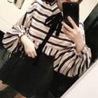 Balloon-sleeve Striped Blouse