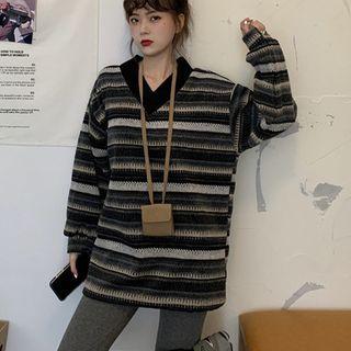 Striped Sweater Black & White & Beige - One Size