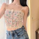 Sleeveless Lace-trim Floral Camisole Top