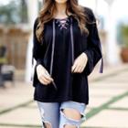 Lace-up Long-sleeve V-neck Top