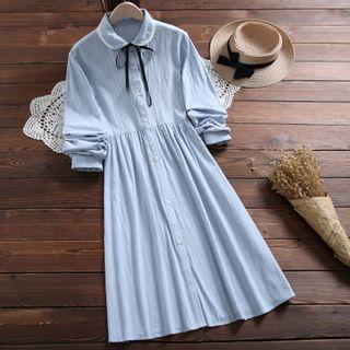 Long-sleeve Tie Neck A-line Shirt Dress
