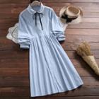 Long-sleeve Tie Neck A-line Shirt Dress