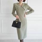 Long-sleeve Wide-collar Midi Sheath Dress