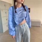 Long-sleeve Round-neck Cropped Tie-dye Zebra Pattern Top