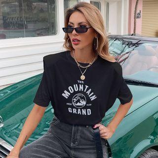 Short-sleeve Shoulder Padded Lettering T-shirt