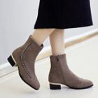 Faux Suede Rhinestone Accent Block Heel Ankle Boots