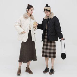 Furry Collar Quilted Zip Jacket