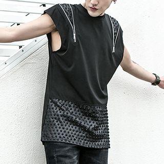 Textured Panel Cap-sleeve T-shirt