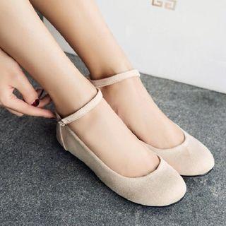 Faux Suede Ankle Strap Ballet Flats