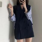 Striped Panel Double Breasted Blazer Dark Blue - One Size