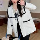Wide-collar Contrast Trim Button Coat White - One Size