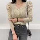 Puff-sleeve Sweetheart-neck Lace Blouse