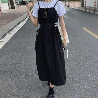 Short-sleeve T-shirt / Drawstring Midi Pinafore Dress